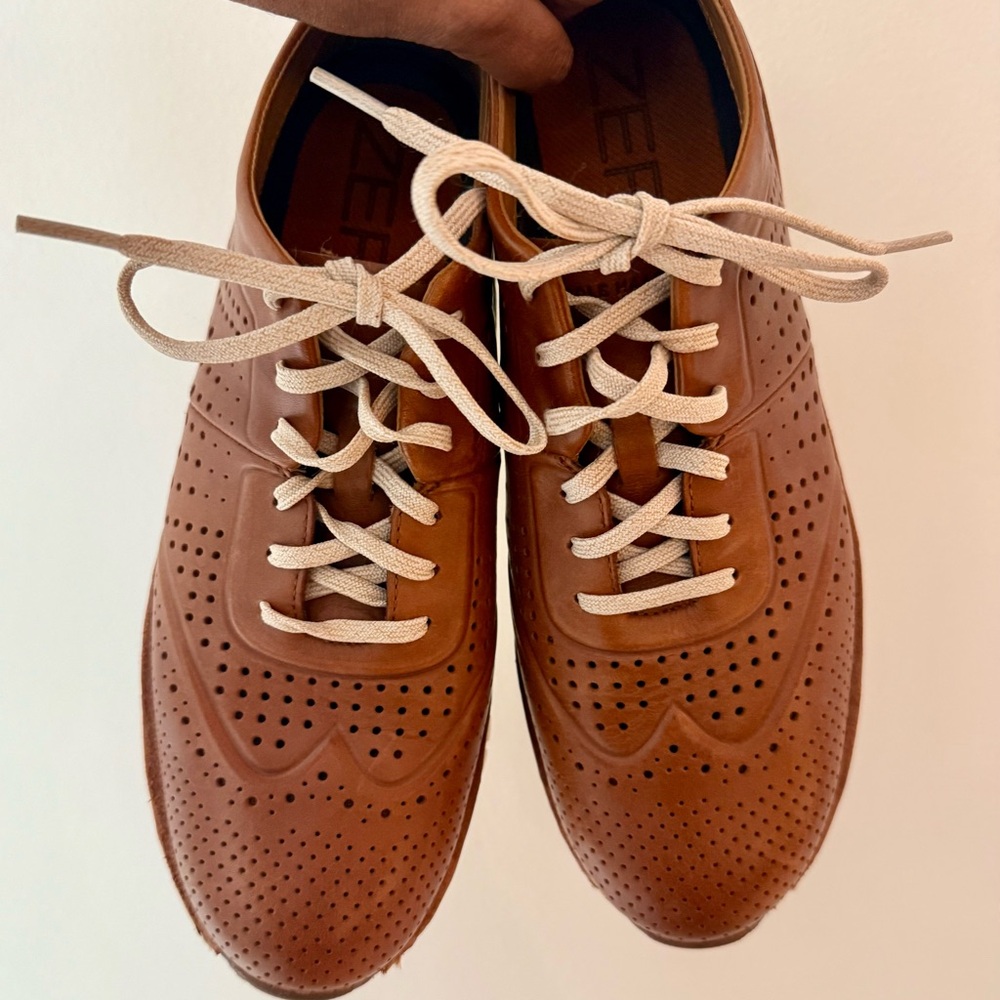 Cole Haan Brown and White Oxford Derbys with Perforated Leather.